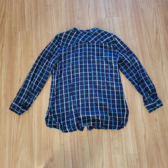 Talbots Top Shirt Womens Medium Blue Green Plaid Polka Dot Flannel Career Office - Picture 11 of 12